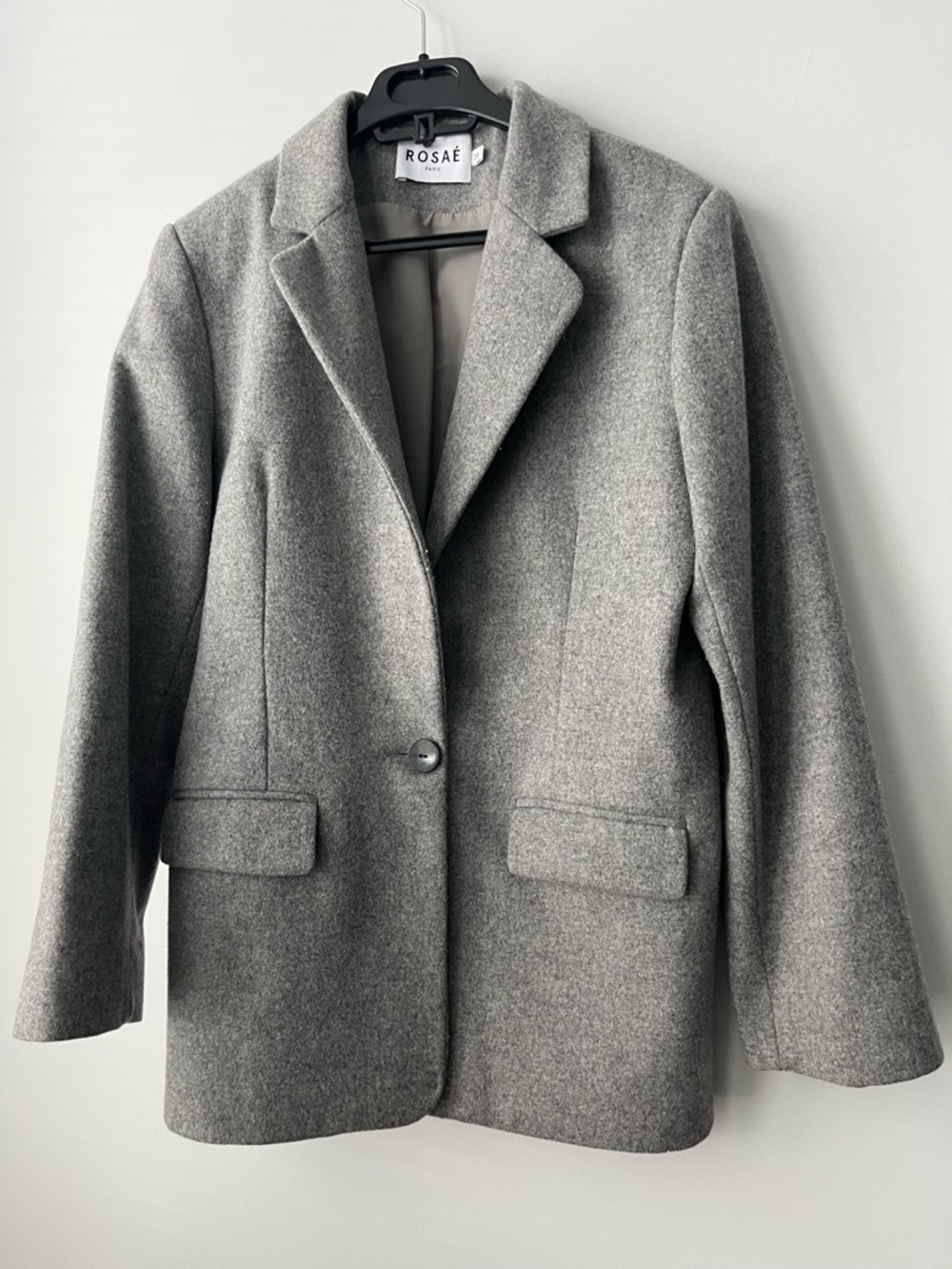 Rosae Paris Gray Single-Button Wool-Blend Blazer Coat